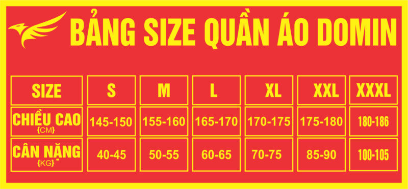 Bảng size quần áo Domin Super